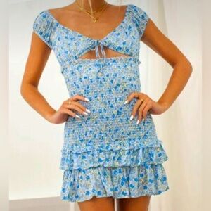 Sky to Moon Blue Floral Mini Bodycon Dress with cutouts   #summer #vacation